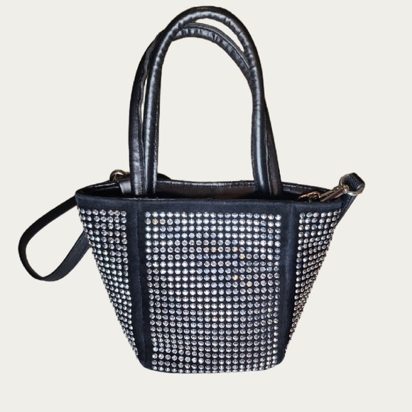 Rhinestone Studded FAUX Suede Mini Bag with Crossbody Strap, GUC - Picture 6 of 16